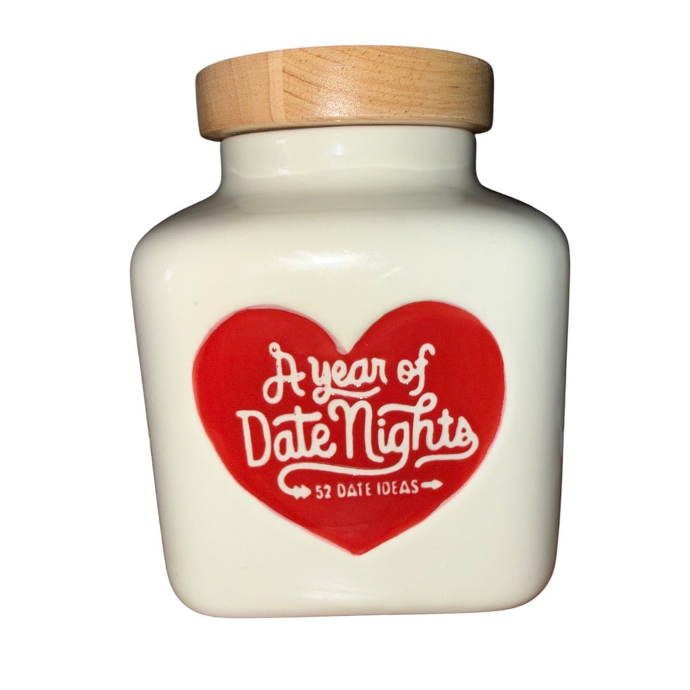 Hallmark A Year of Date Nights Jar Ceramic Wood Lid New No Cards